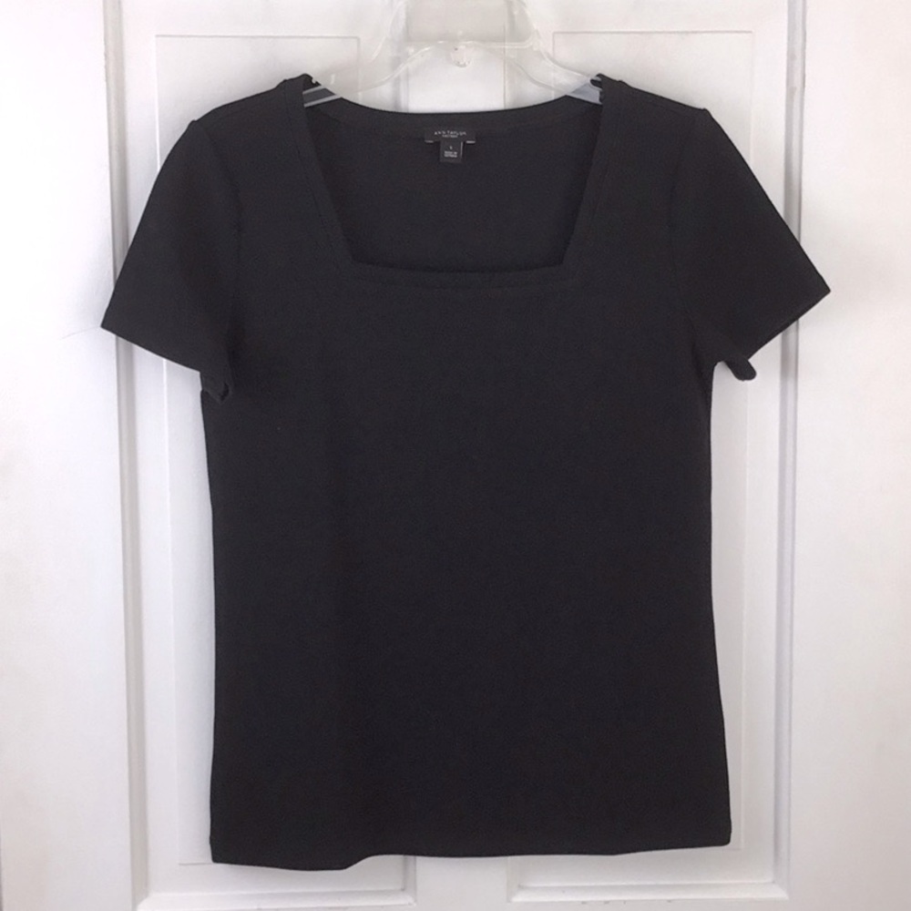 Ann Taylor Black Short Sleeve Square Neck Tee